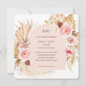 Blush roze Pampas Grass Boho Floral Square bruilof Kaart (Voorkant)