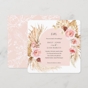 Blush roze Pampas Grass Boho Floral Square bruilof Kaart