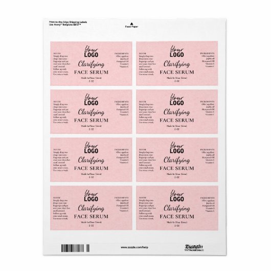 Blush roze papieren textuur Verduidelijking seruml Etiket (Full Sheet)