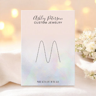 Blush roze parelkleurige nacre juwelen ring displa visitekaartje