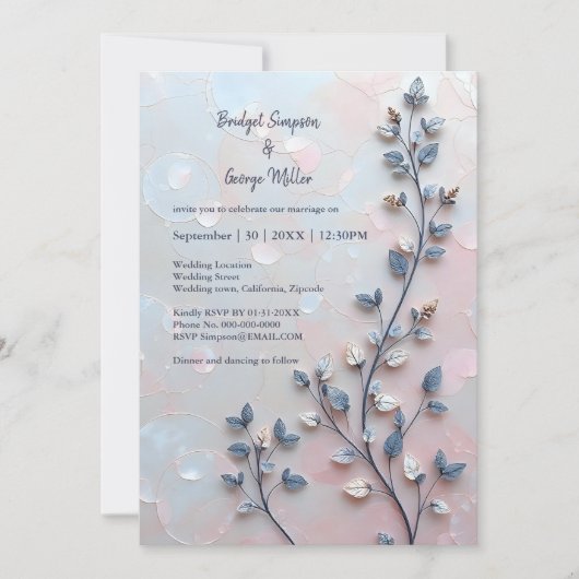 blush roze & pareltint botanische Branch bruiloft (Voorkant)