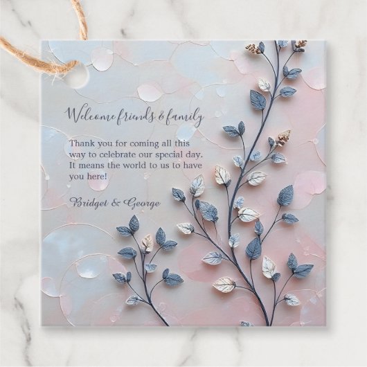 blush roze & pareltint botanische Branch bruiloft Bedankjes Labels (Voorkant)
