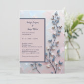 blush roze & pareltint botanische Branch bruiloft Kaart (Staand voorkant)