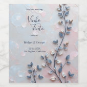 blush roze & pareltint botanische Branch bruiloft Wijn Etiket (Enkel label)