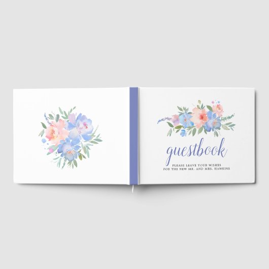 Blush Roze Pastel Blauw Bloemen Bruiloft Gastenboek (Volledig)