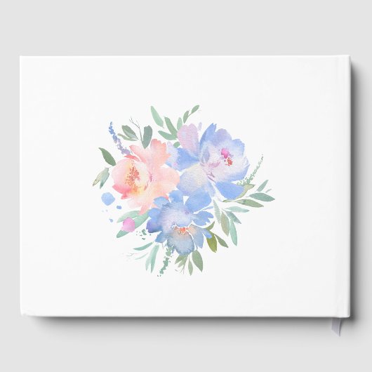 Blush Roze Pastel Blauw Bloemen Bruiloft Gastenboek (Achterkant)