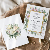 Blush Roze Pastel Bloementuin Elegante bruiloft Kaart