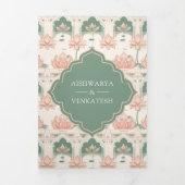 Blush Roze Pastel Groene Lotus Pond Indiase bruilo Drieluik Uitnodiging (Cover)