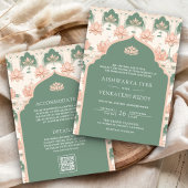 Blush Roze Pastel Groene Lotus Pond Indiase bruilo Kaart