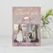 Blush Roze Patroon Afstuderen 2 Foto Afstuderen Bedankkaart (Staand voorkant)