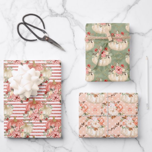 Blush Roze Peach Groene pompoen Gifts Favor Inpakpapier Vel (Voorkant)