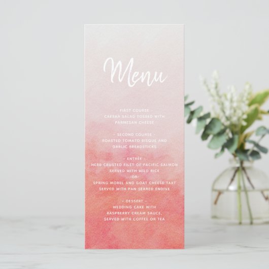 Blush Roze & Peach Waterverf Wash bruiloft Menu (Staand voorkant)