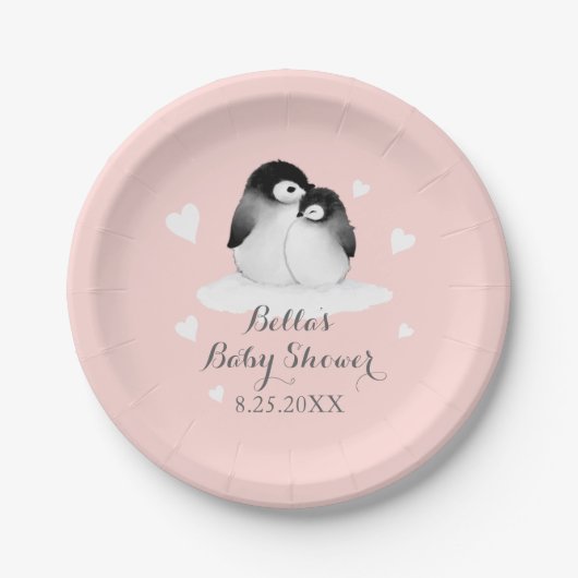 Blush Roze Penguin Papier Bord (Voorkant)