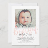 Blush Roze penseel Script Photo Baptisme Kaart (Voorkant)