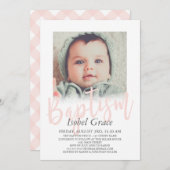 Blush Roze penseel Script Photo Baptisme Kaart (Voorkant / Achterkant)