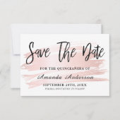 Blush Roze penseel script Quinceanera Save The Date (Voorkant)