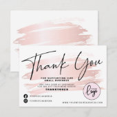Blush roze penseelstreek zakelijke volgorde  bedankkaart (Voorkant / Achterkant)