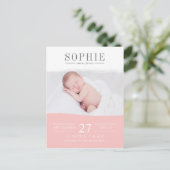 Blush roze perfectie foto geboorte aankondiging (Staand voorkant)