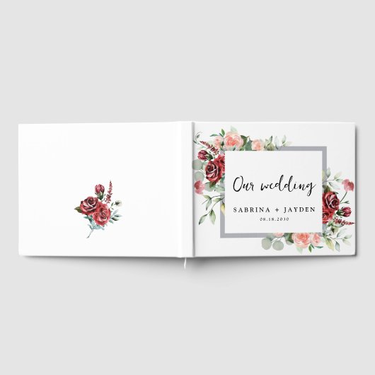 Blush roze perzik en koraal bloemenbruiloft gastenboek (Volledig)