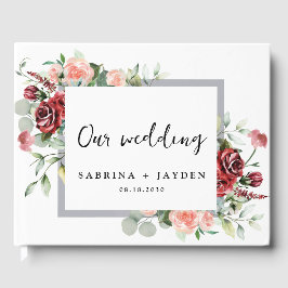 Blush roze perzik en koraal bloemenbruiloft gastenboek