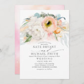 Blush roze perzik en witte bloemen elegante bruilo kaart (Voorkant / Achterkant)