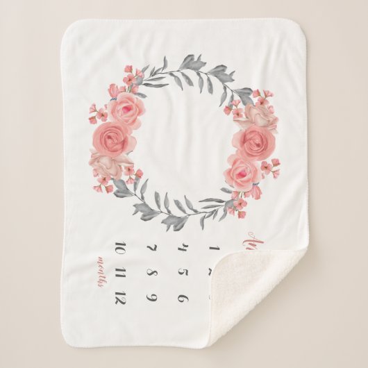 Blush Roze Perzik Roos Krans Bloemen Baby Mileston Sherpa Deken (Voorkant)