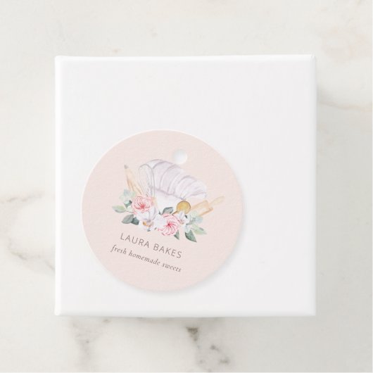 Blush Roze Pet Catering Floral Roller Whisk Bedankjes Labels (In situ)