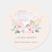 Blush Roze Pet Catering Floral Roller Whisk Ronde Sticker (Voorkant)