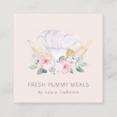 Blush Roze Pet Catering Floral Roller Whisk Vierkante Visitekaartje (Voorkant)