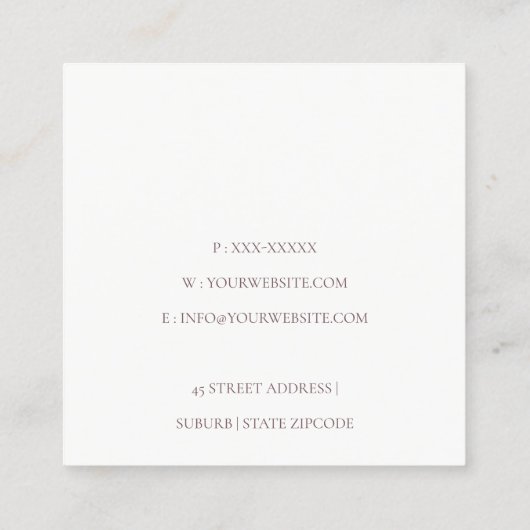 Blush Roze Pet Catering Floral Roller Whisk Vierkante Visitekaartje (Achterkant)