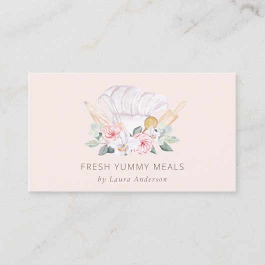 Blush Roze Pet Catering Floral Roller Whisk Visitekaartje (Voorkant)