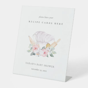 Blush Roze Pet Floral Recipe Card Baby shower Reclamebord Met Voetstuk