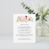 Blush Roze Pioen Bloemen Bruiloft Gast Details Informatiekaartje (Staand voorkant)