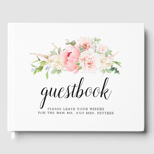Blush Roze Pioen Bloemen Bruiloft Gastenboek (Voorkant)