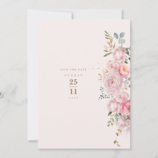 Blush Roze Pioen Bloemen Bruiloft Kaart (Voorkant)