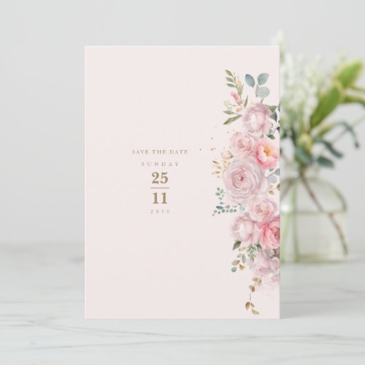 Blush Roze Pioen Bloemen Bruiloft Kaart (Staand voorkant)