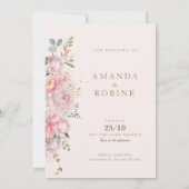 Blush Roze Pioen Bloemen Bruiloft Kaart (Achterkant)