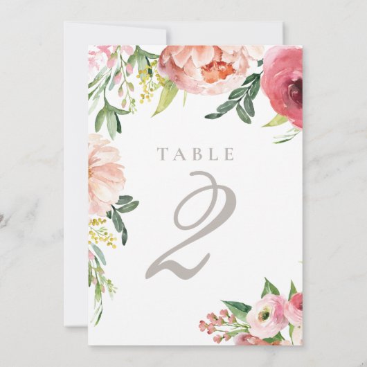 Blush Roze Pioen Bloemen Bruiloft Tafel Nummer Kaart (Achterkant)