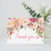 Blush roze pioen bloemenbruiloft dank u kaart (Staand voorkant)