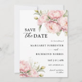 Blush roze pioen elegante bruiloft Save the date Kaart (Voorkant)