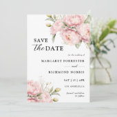 Blush roze pioen elegante bruiloft Save the date Kaart (Staand voorkant)