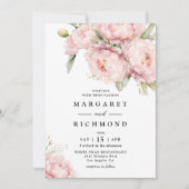 Blush roze pioen elegante Waterverf bruiloft Kaart (Voorkant)