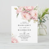 Blush roze pioen elegante Waterverf bruiloft Kaart (Staand voorkant)