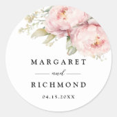 Blush roze pioen elegante Waterverf bruiloft Ronde Sticker (Voorkant)