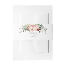 Blush Roze Pioen en Aarde Tonen Foliage Bruiloft Uitnodigingen Wikkel