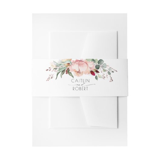 Blush Roze Pioen en Aarde Tonen Foliage Bruiloft Uitnodigingen Wikkel (Voorkant Voorbeeld)