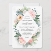 Blush Roze Pioen Lijst Bloemen Waterverf Bruiloft Kaart (Voorkant)