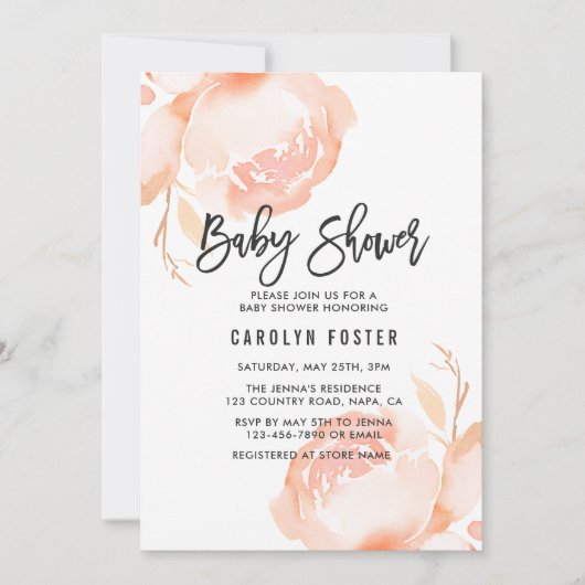 Blush roze pioen meisje Baby shower uitnodiging (Voorkant)