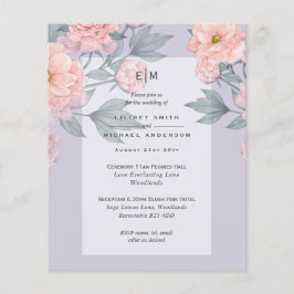 Blush Roze PIOENEN Blauwe Trouw Uitnodiging BUDGET Flyer