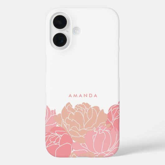 Blush roze pioenen gepersonaliseerde iPhone case (Achterkant)